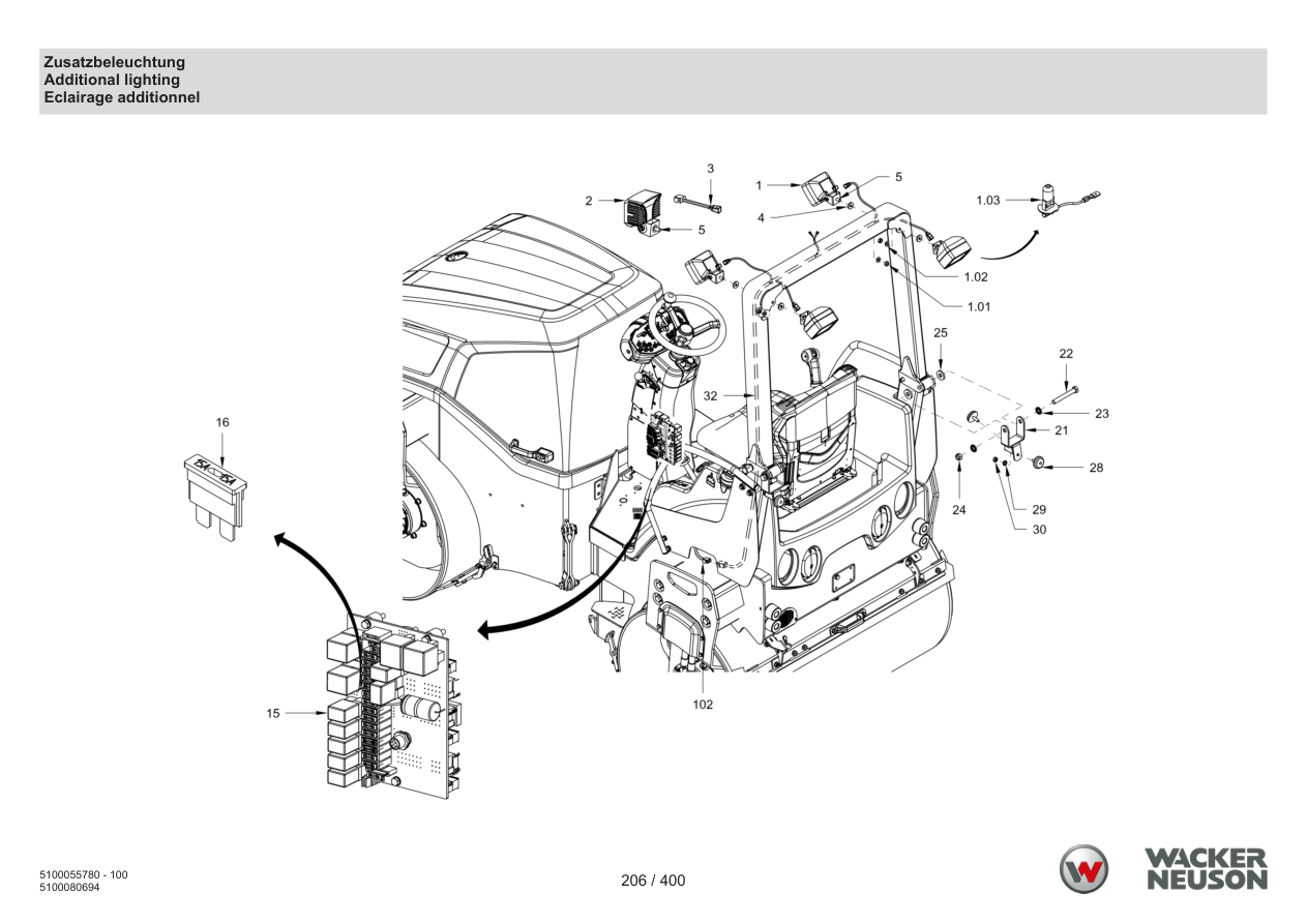 Wacker Neuson RD45-140 Roller Additional lighting parts diagram