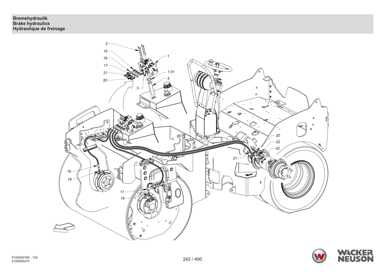 Wacker Neuson RD45-140 Roller Brake hydraulics parts diagram
