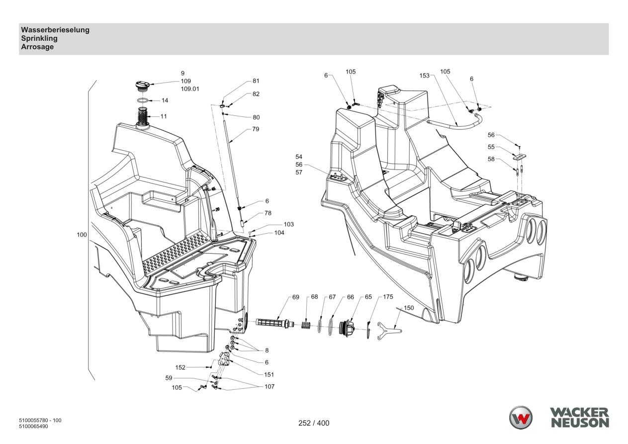 Wacker Neuson RD45-140 Roller Water sprinkler parts diagram