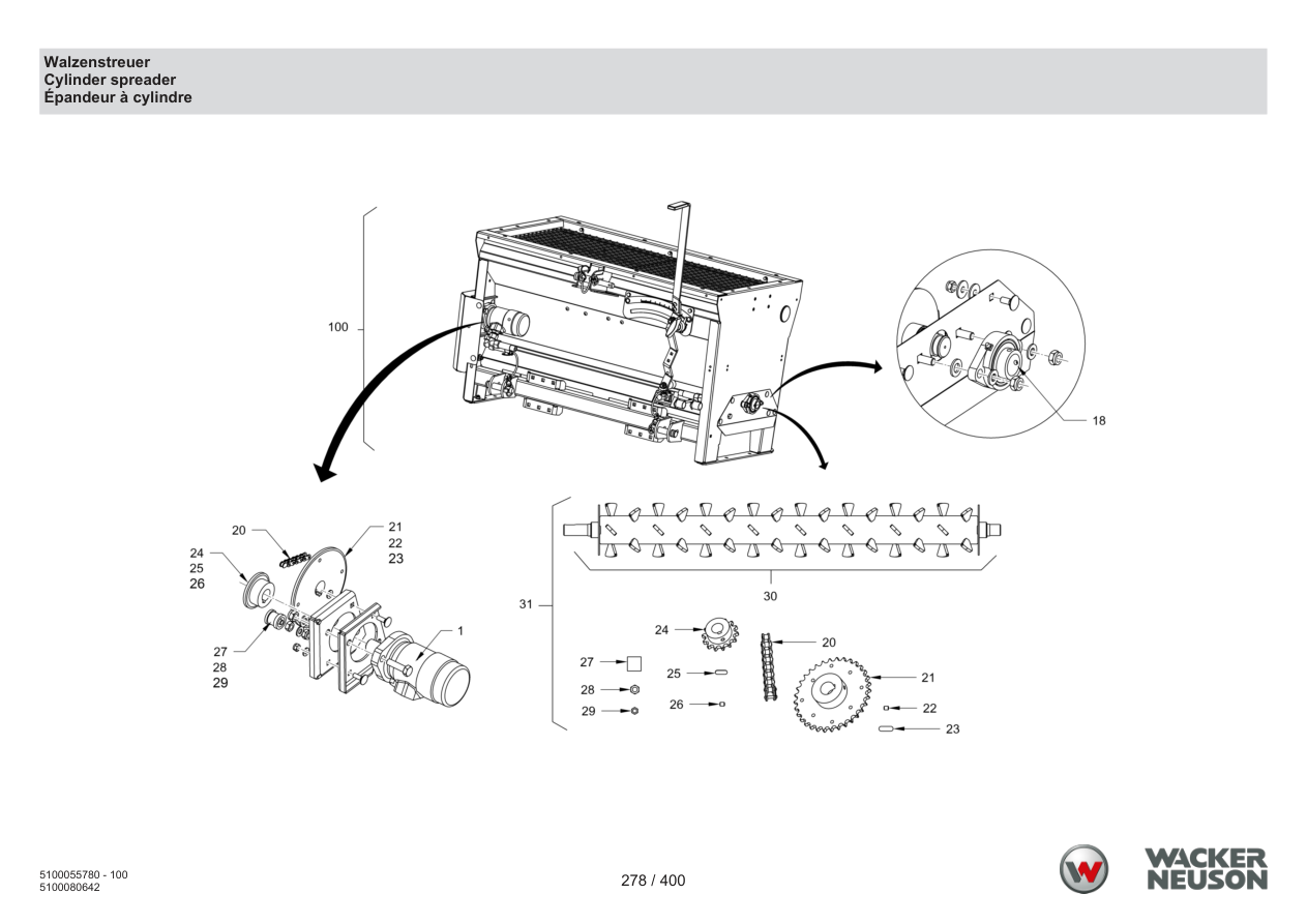 Wacker Neuson RD45-140 Roller Roller spreader parts diagram