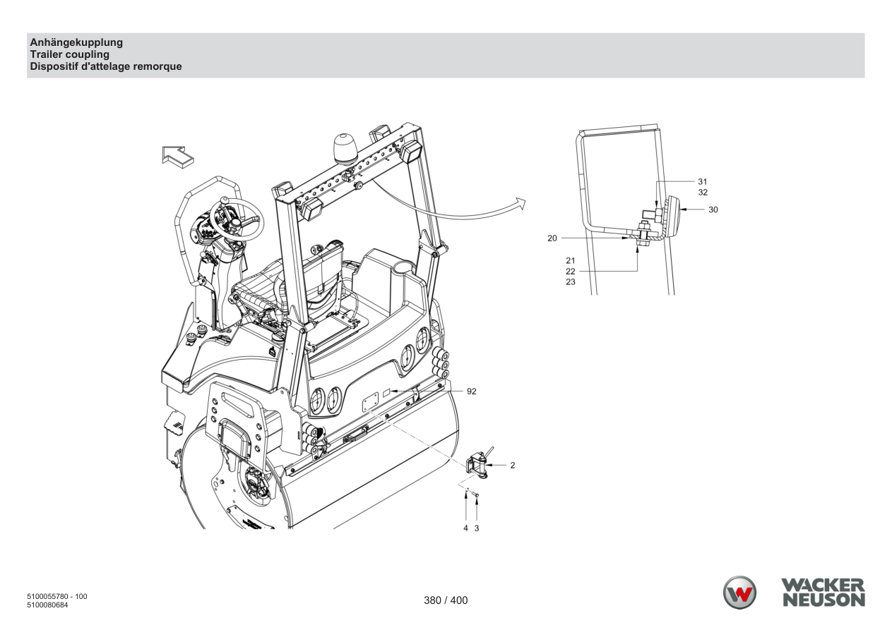 Wacker Neuson RD45-140 Roller Trailer coupling parts diagram