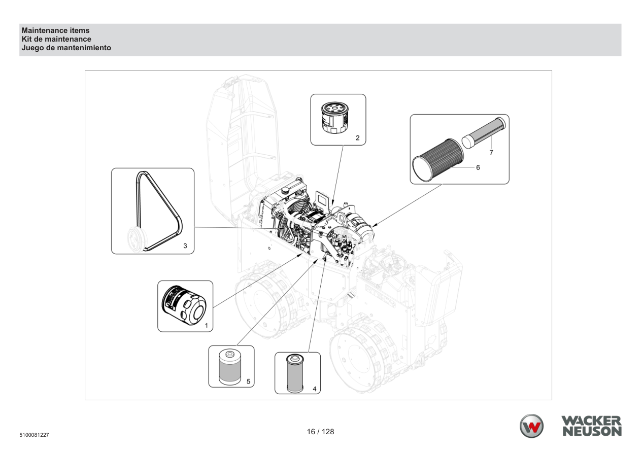Wacker Neuson RTD-SC4 Roller Maintenance items parts diagram