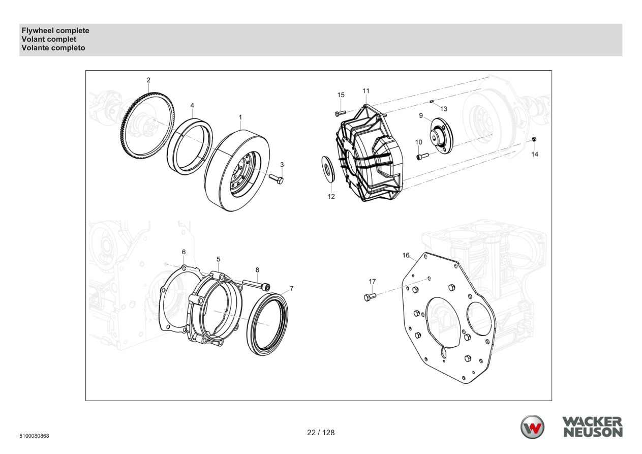Wacker Neuson RTD-SC4 Roller Flywheel complete parts diagram