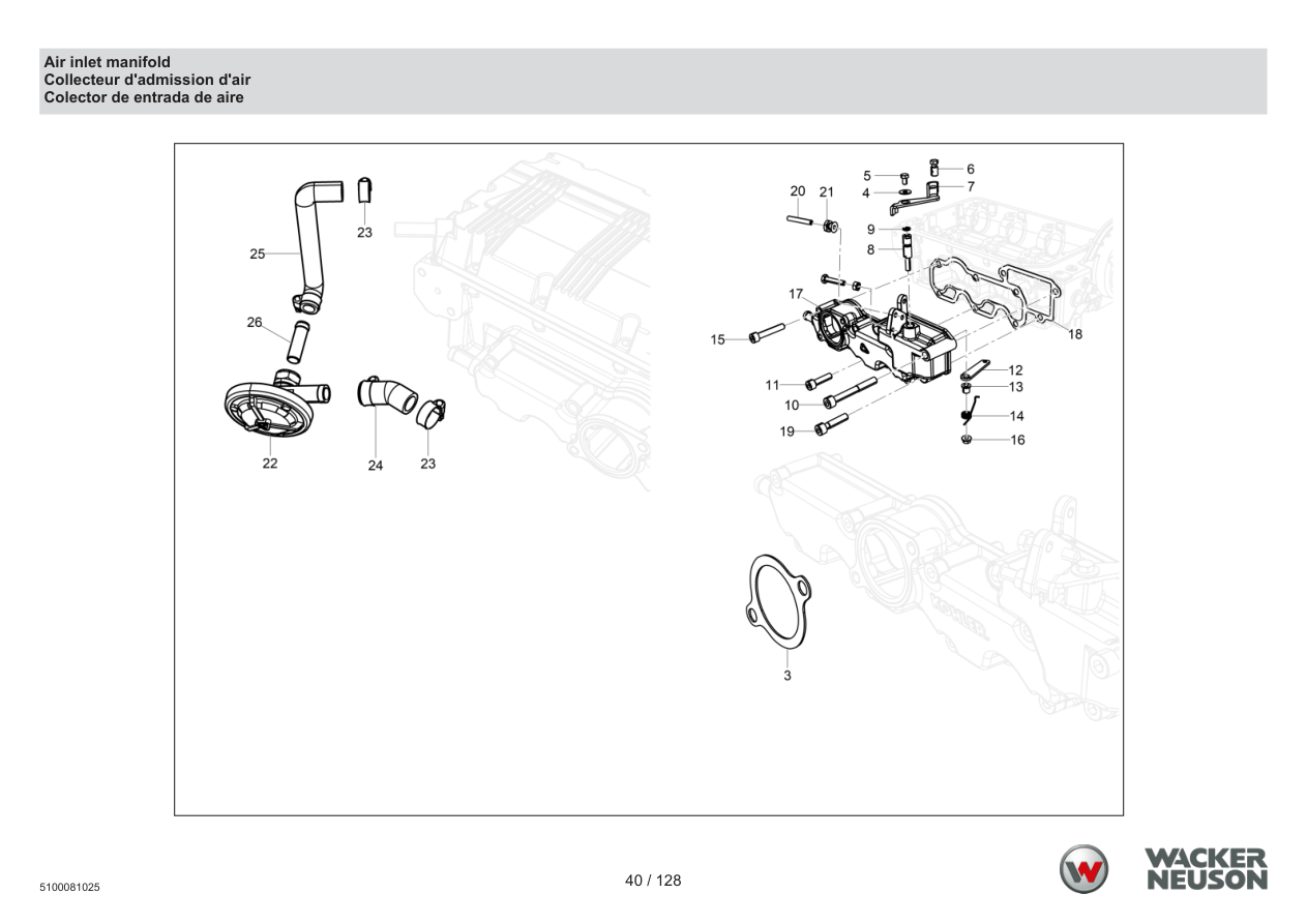 Wacker Neuson RTD-SC4 Roller Air inlet manifold parts diagram