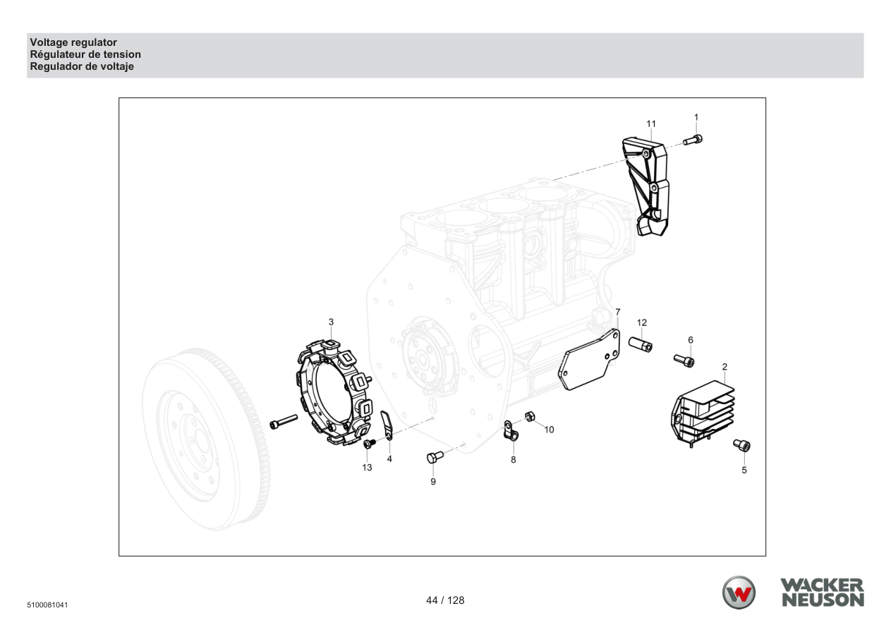 Wacker Neuson RTD-SC4 Roller Voltage regulator parts diagram