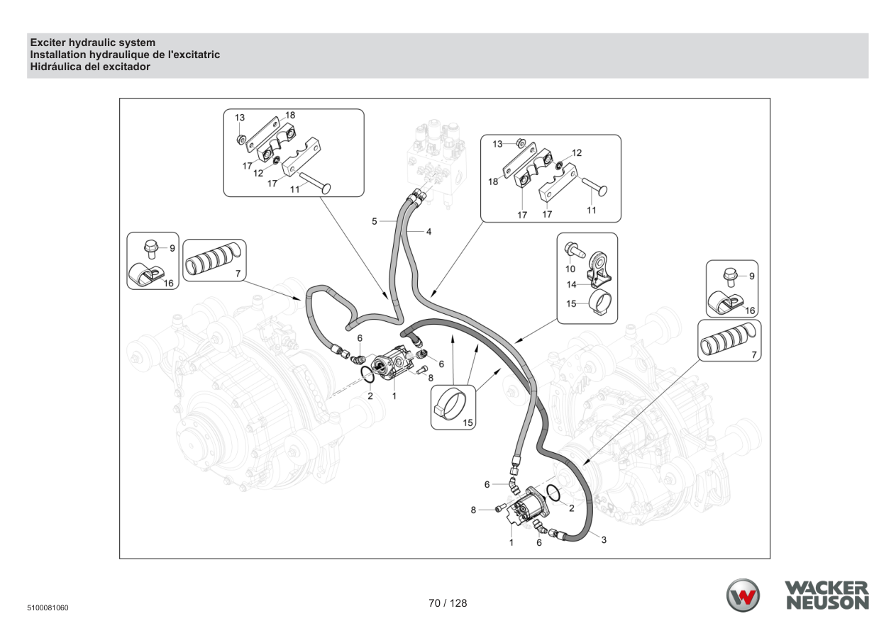 Wacker Neuson RTD-SC4 Roller Exciter hydraulic system parts diagram