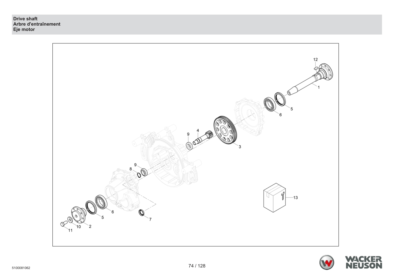Wacker Neuson RTD-SC4 Roller Drive shaft parts diagram