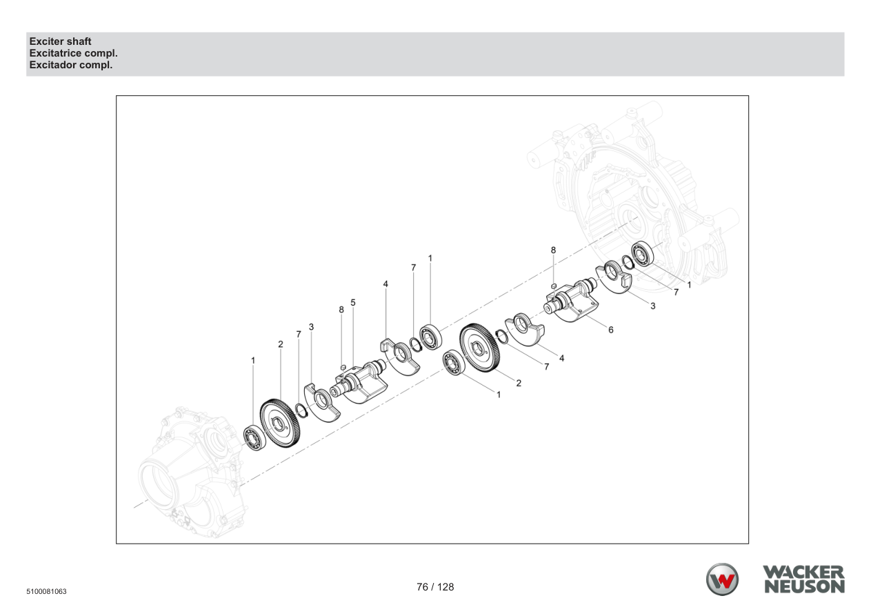 Wacker Neuson RTD-SC4 Roller Exciter shaft parts diagram