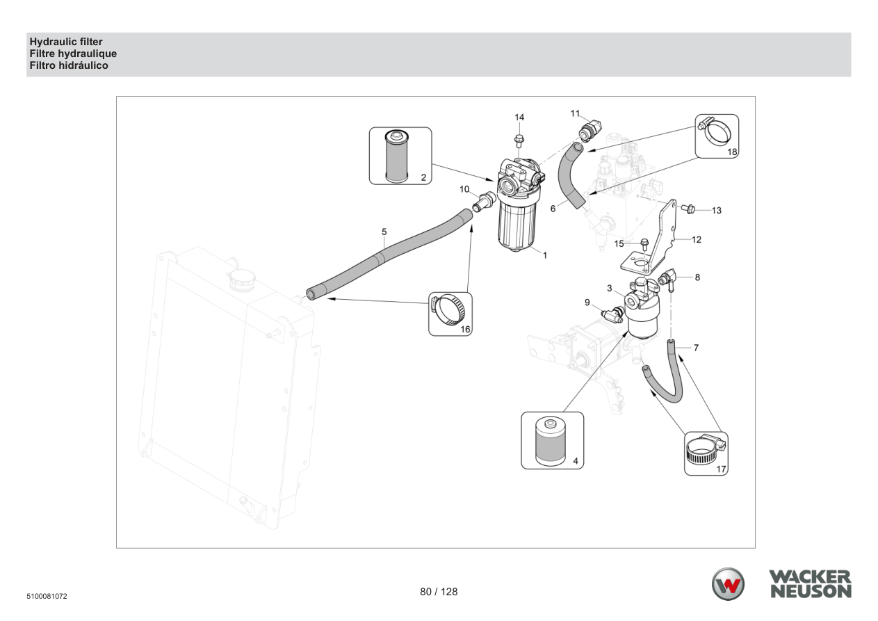 Wacker Neuson RTD-SC4 Roller Hydraulic filter parts diagram