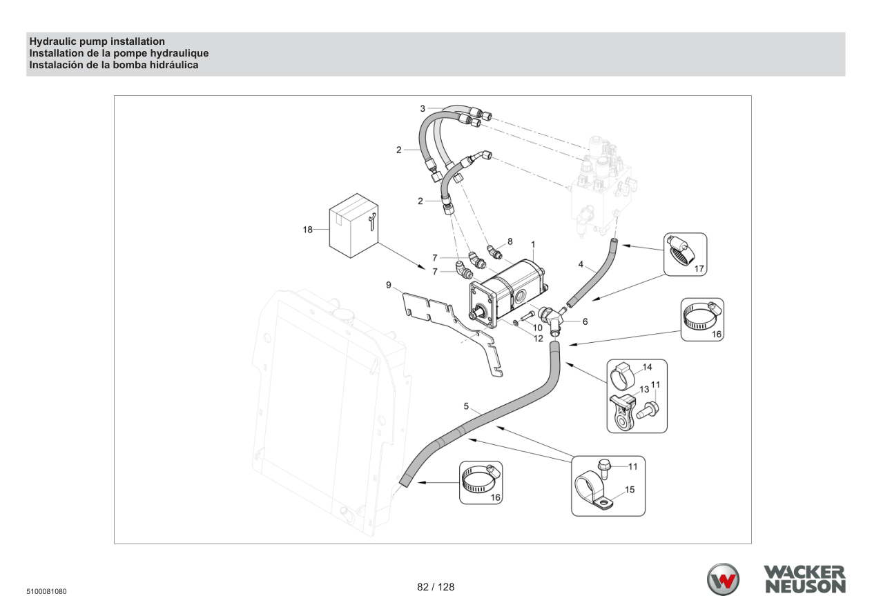 Wacker Neuson RTD-SC4 Roller Hydraulic pump installation parts diagram