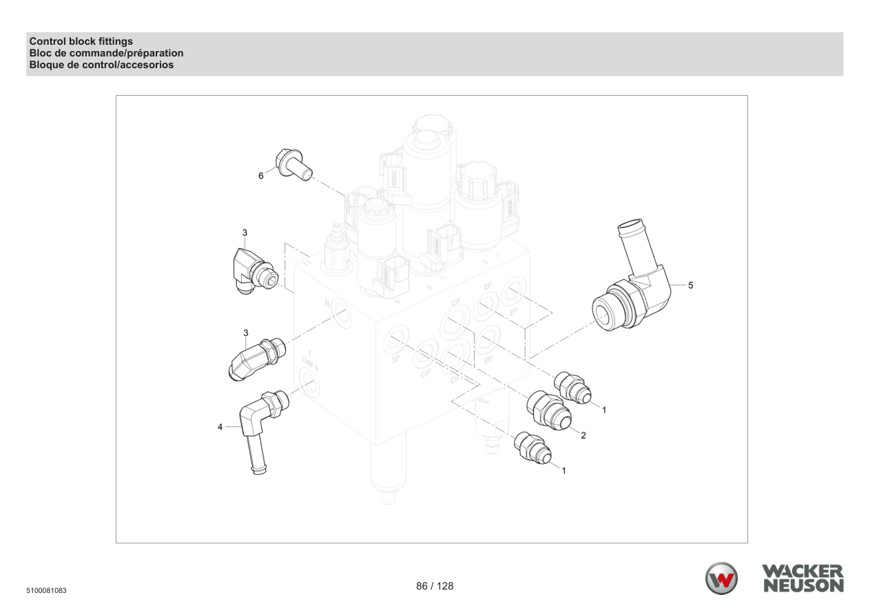 Wacker Neuson RTD-SC4 Roller Control block fittings parts diagram