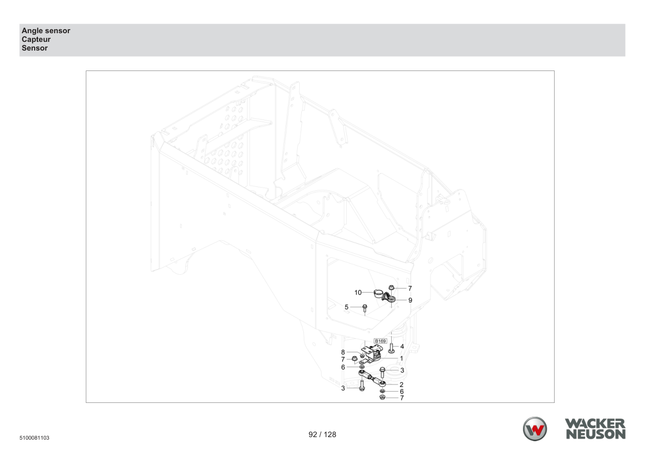 Wacker Neuson RTD-SC4 Roller Angle sensor parts diagram