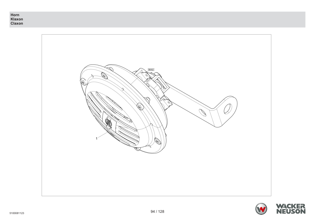 Wacker Neuson RTD-SC4 Roller Horn parts diagram