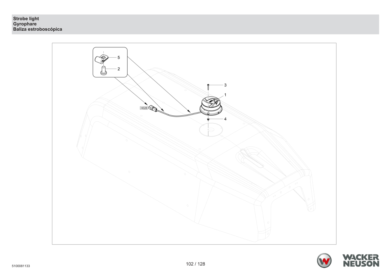 Wacker Neuson RTD-SC4 Roller Strobe light parts diagram