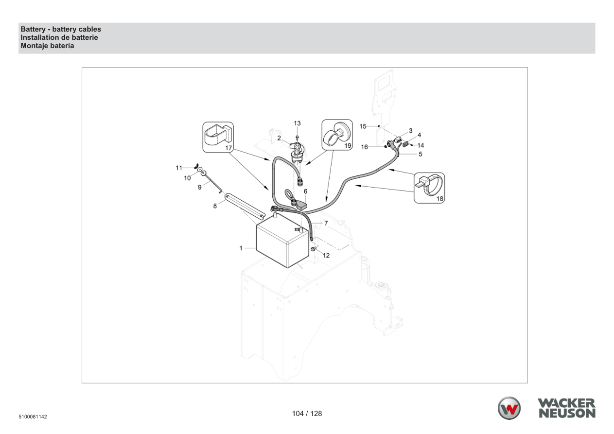 Wacker Neuson RTD-SC4 Roller Battery - battery cables parts diagram