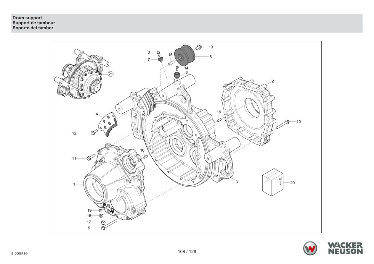 Wacker Neuson RTD-SC4 Roller Drum support parts diagram