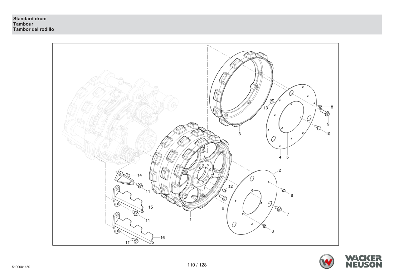 Wacker Neuson RTD-SC4 Roller Standard drum parts diagram