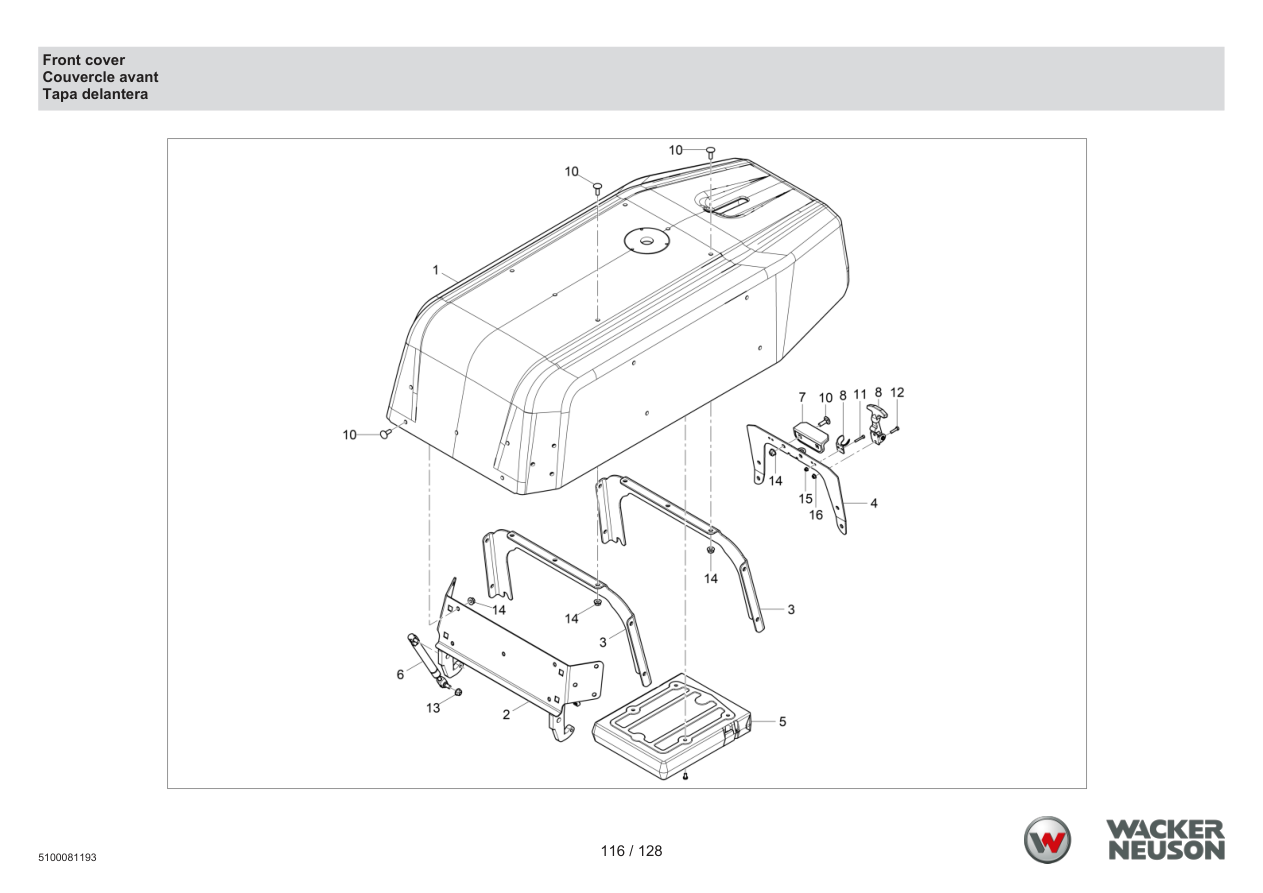 Wacker Neuson RTD-SC4 Roller Front cover parts diagram
