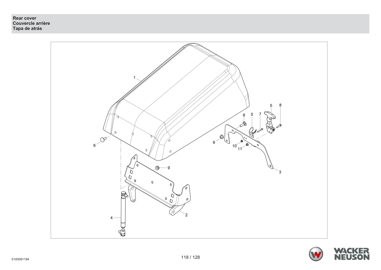 Wacker Neuson RTD-SC4 Roller Rear cover parts diagram